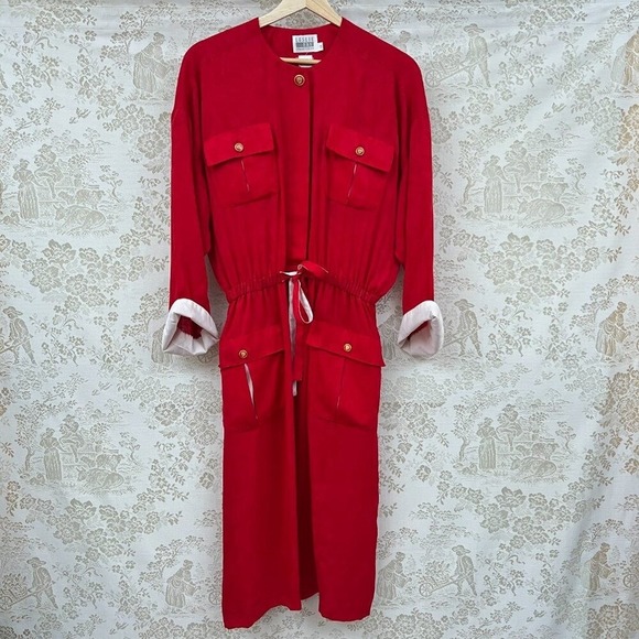 Leslie Fay Dresses & Skirts - Leslie Fay Vtg Dress Holiday Red Midi Gold Preppy Button Old Money 14 Gma Santa